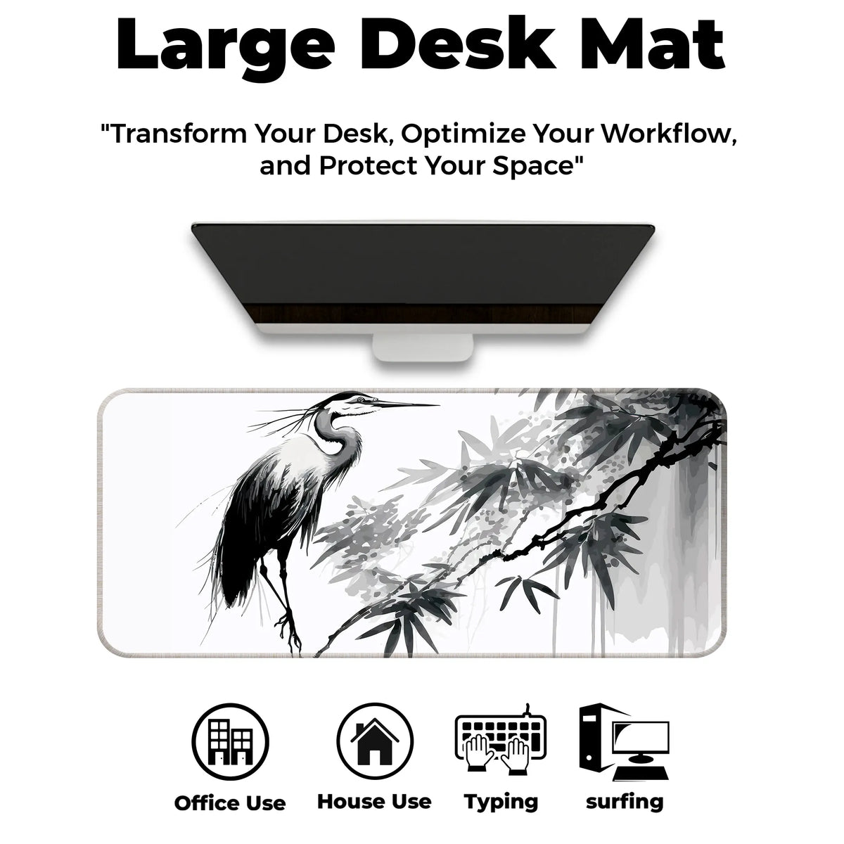 Zen Crane Ink Art Deskmat