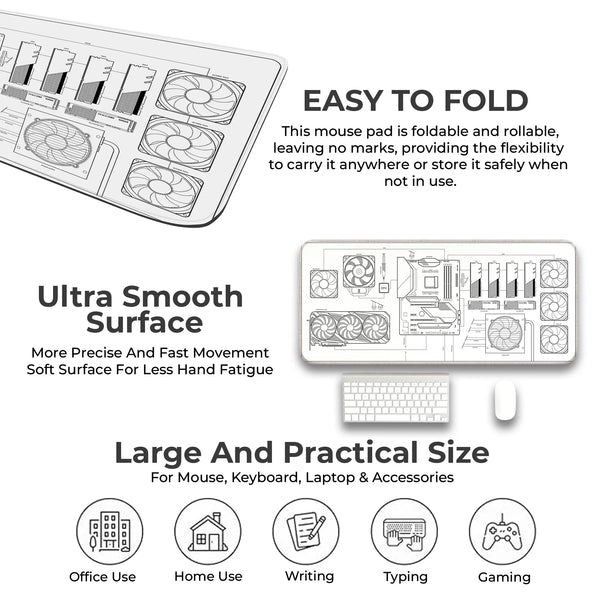 PC Build Blueprint Technical Gaming Setup Deskmat