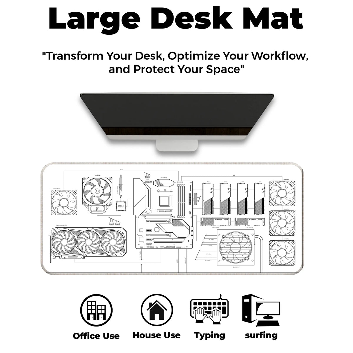 PC Build Blueprint Technical Gaming Setup Deskmat