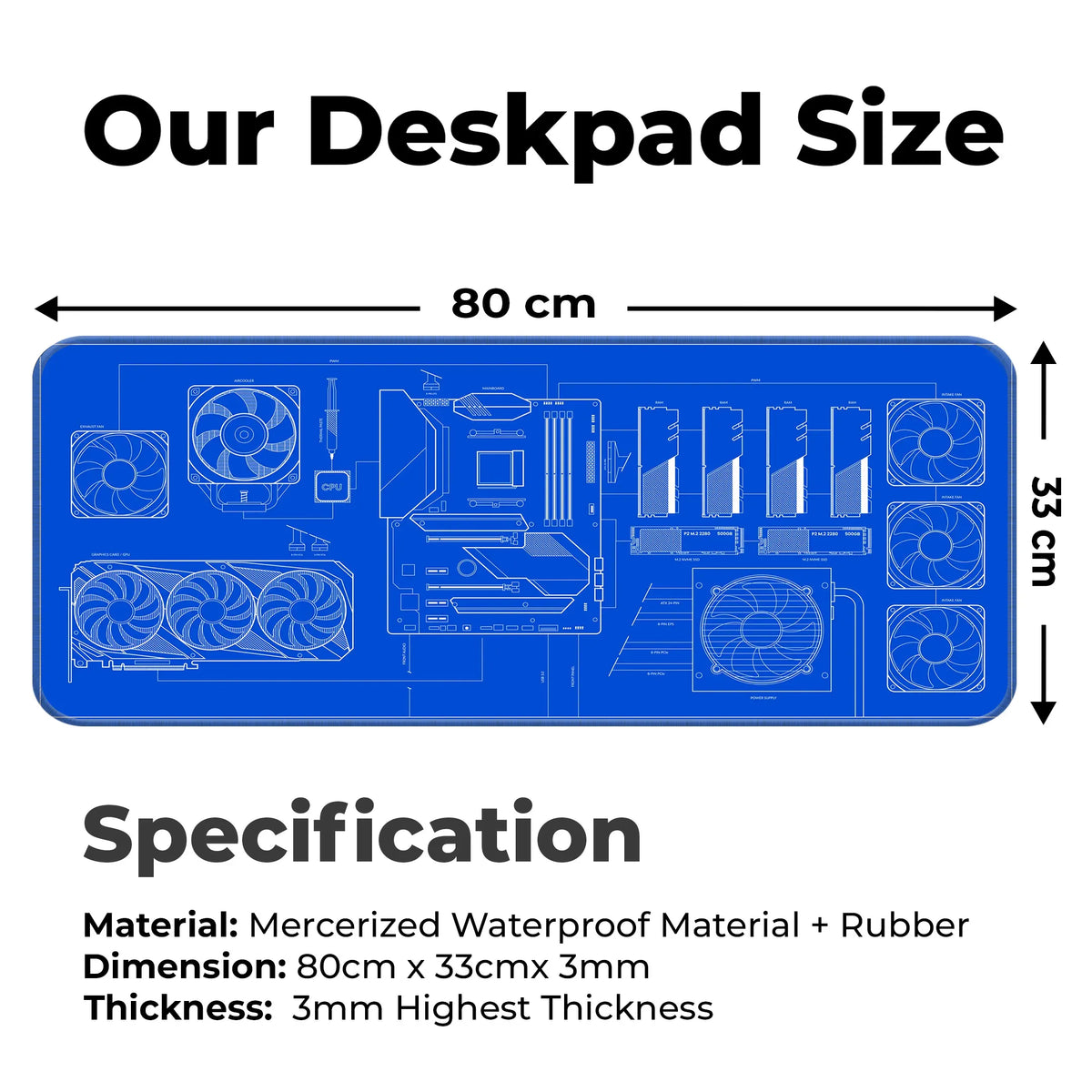 PC Build Blueprint Technical Gaming Setup Deskmat
