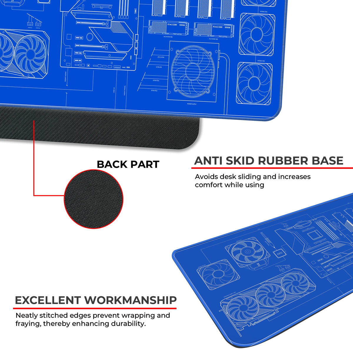 PC Build Blueprint Technical Gaming Setup Deskmat