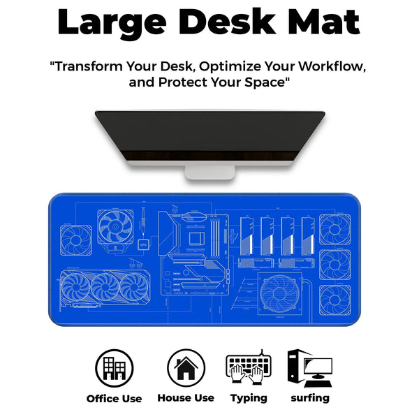 PC Build Blueprint Technical Gaming Setup Deskmat