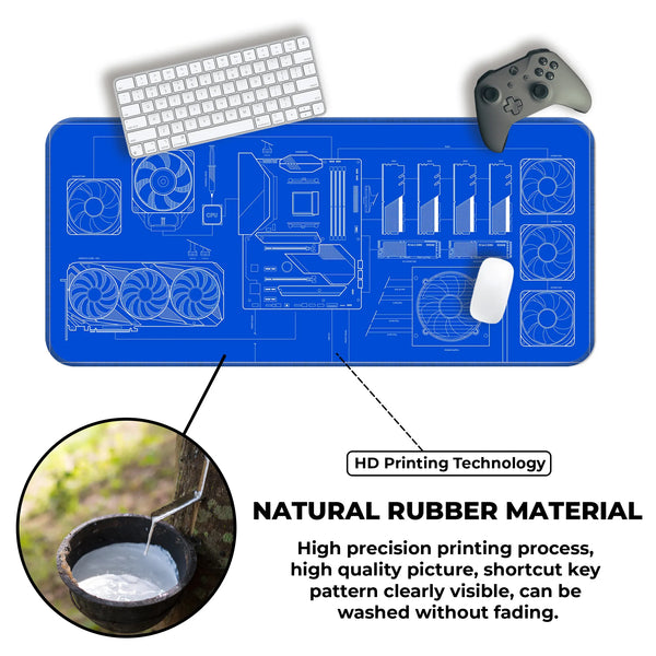 PC Build Blueprint Technical Gaming Setup Deskmat