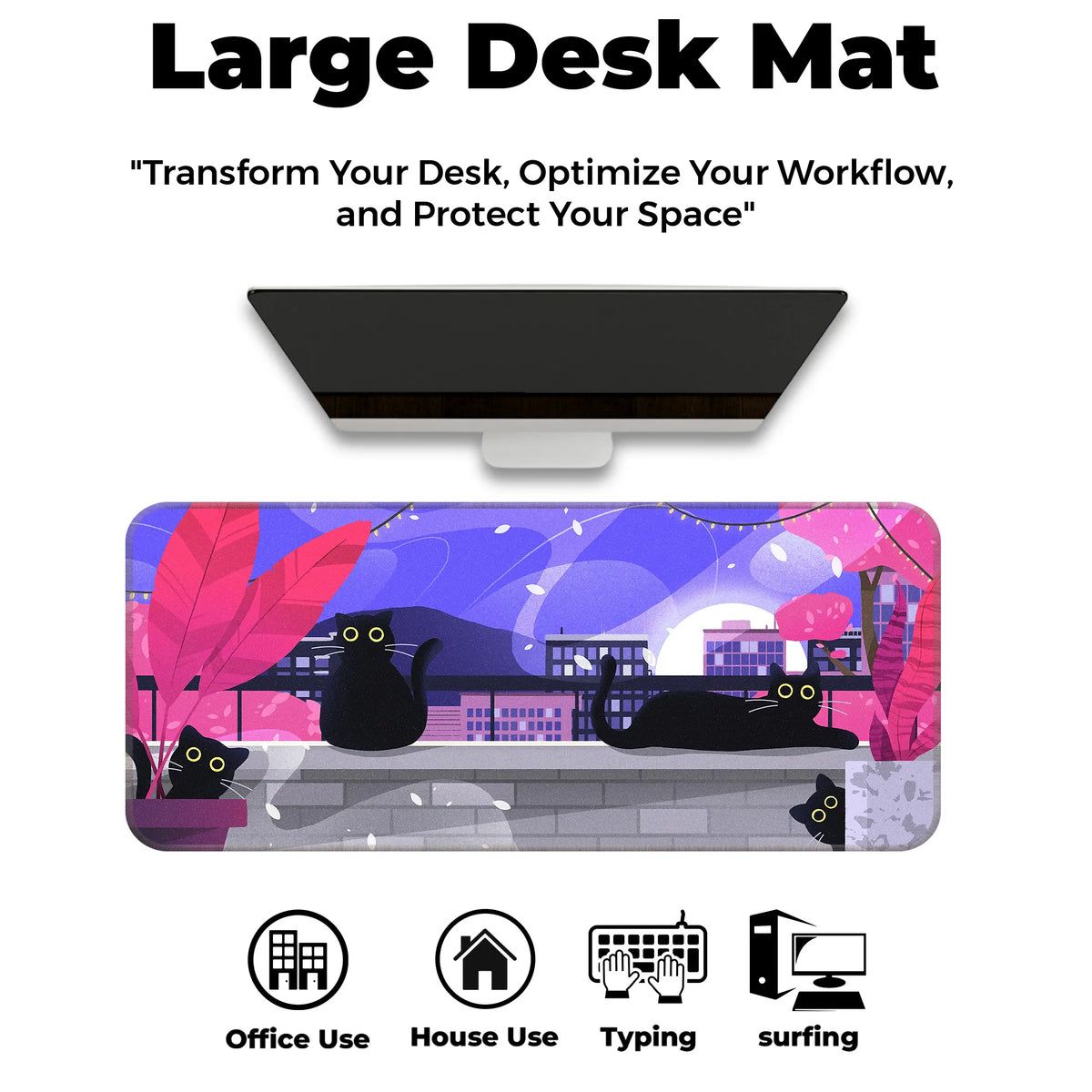 Black Cat Nightscape Deskmat