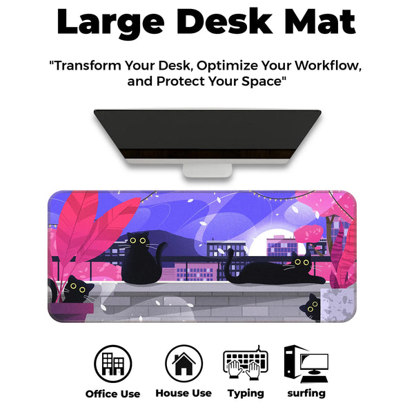 Black Cat Nightscape Deskmat