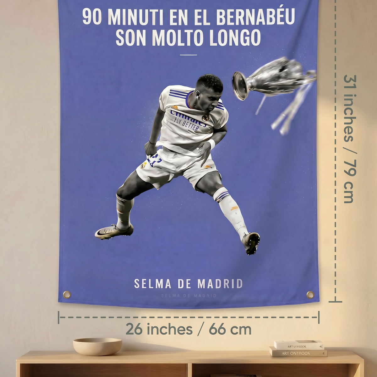 Real Madrid Victory Quote Wall Tapestry | Premium Polyester Football Wall Hanging | Sports Room Decor