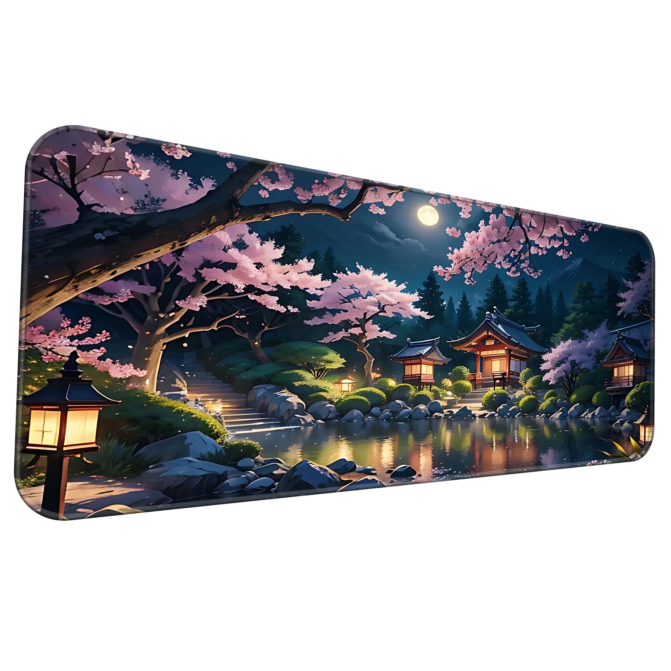 Japanese Sakura Night Scenery Deskmat