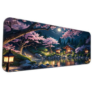 Japanese Sakura Night Scenery Deskmat