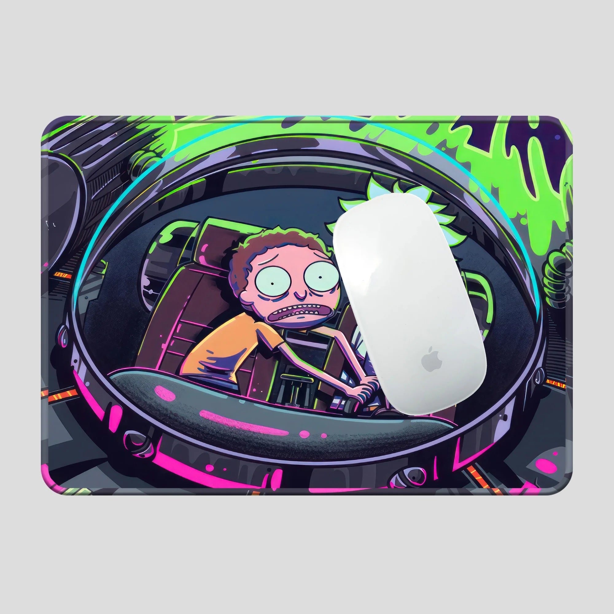 Rick & Morty Neon Sci-Fi Adventure – High-Quality Gaming Mousepad