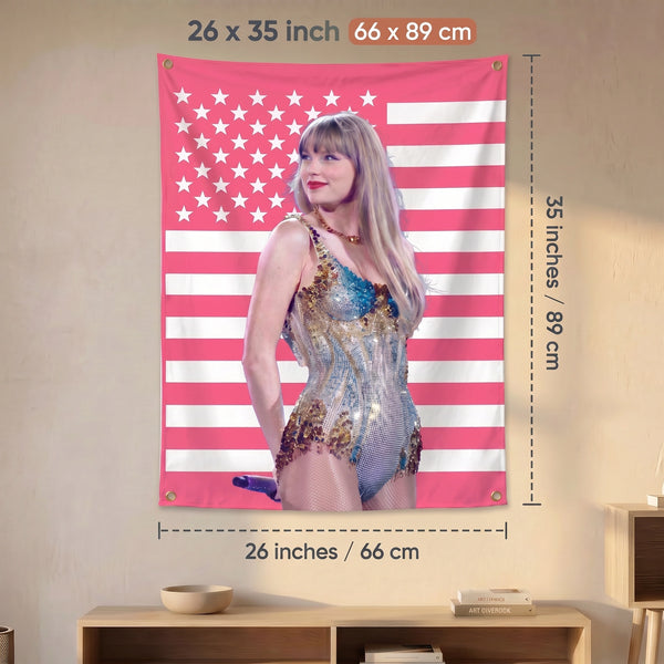 Taylor Swift Pink American Flag Tapestry | Pink Music Wall Decor