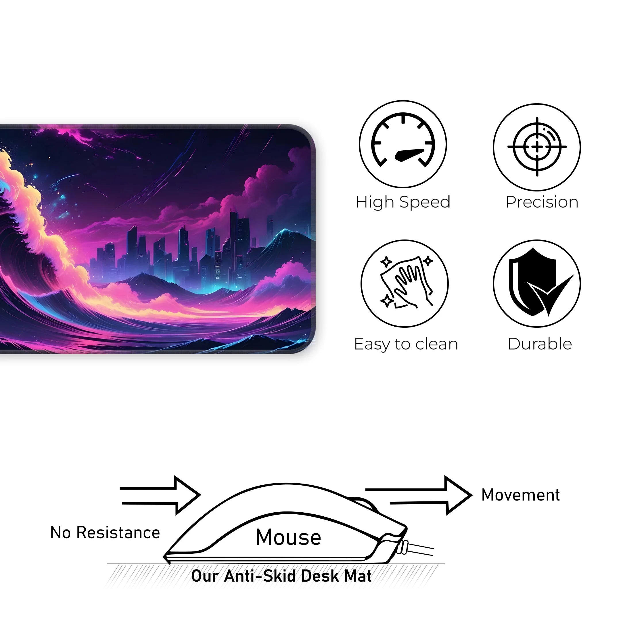 Cyber Wave Mat – Neon Cityscape Gaming Deskmat