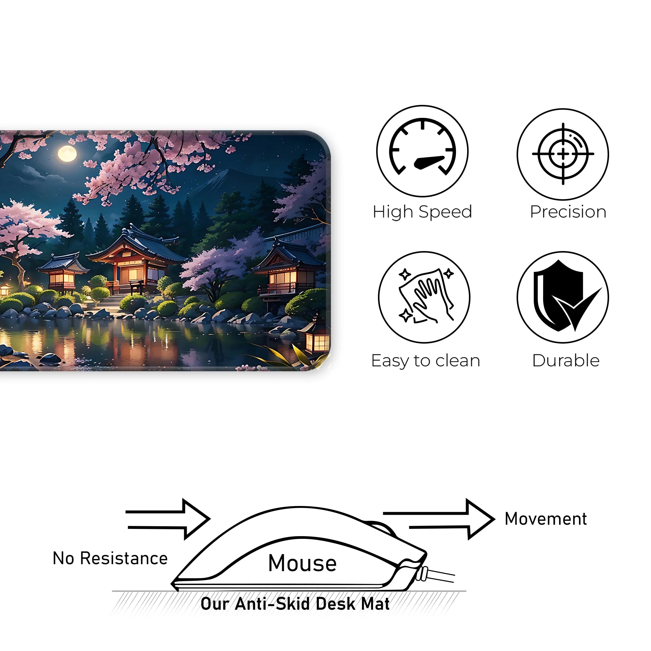 Japanese Sakura Night Scenery Deskmat