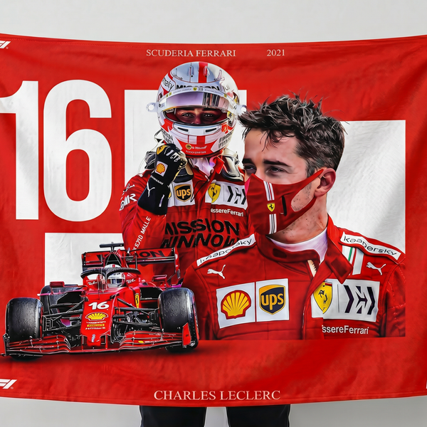 Charles Leclerc Ferrari F1 Wall Tapestry | Premium Polyester Formula 1 Racing Wall Hanging | Motorsport Room Decor
