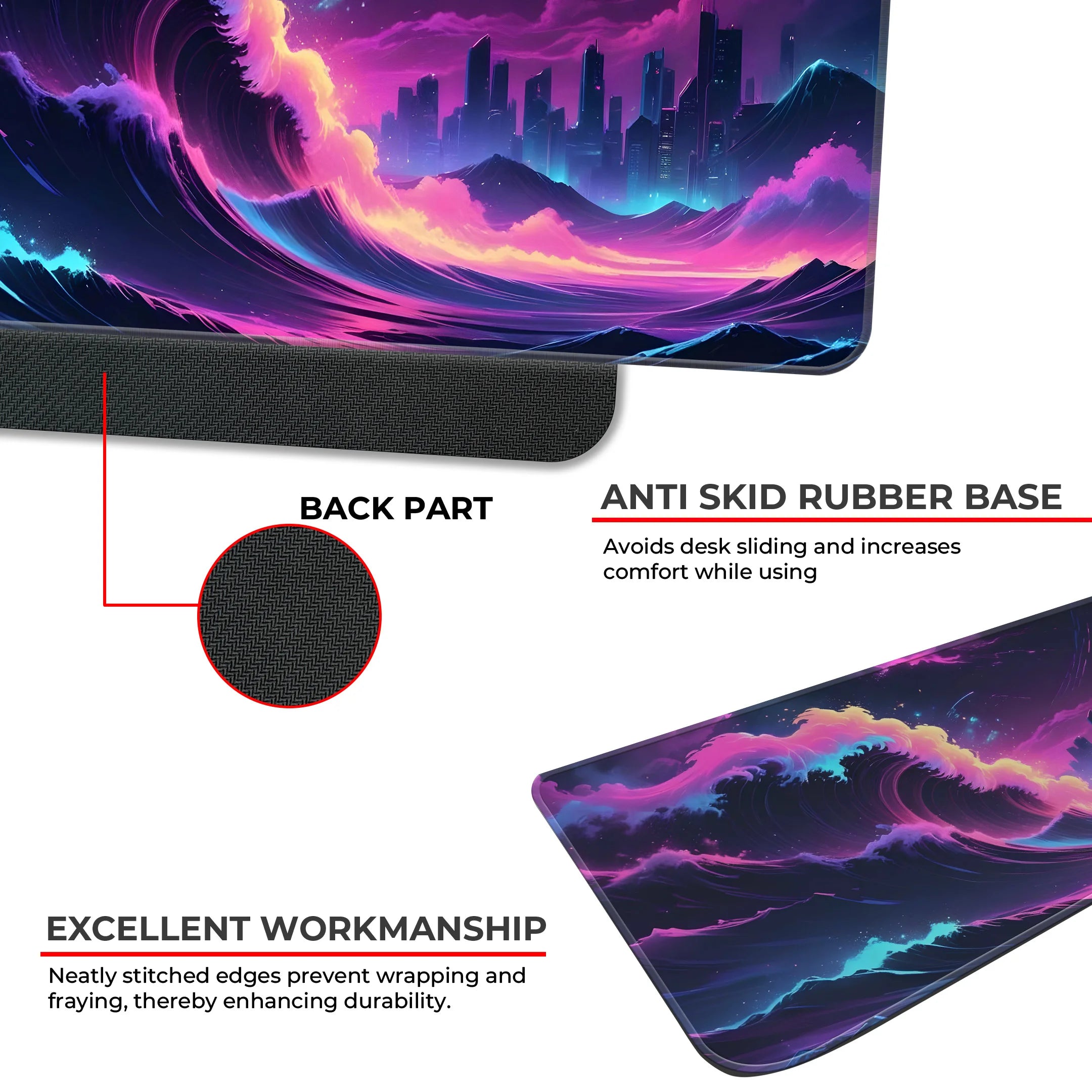 Cyber Wave Mat – Neon Cityscape Gaming Deskmat