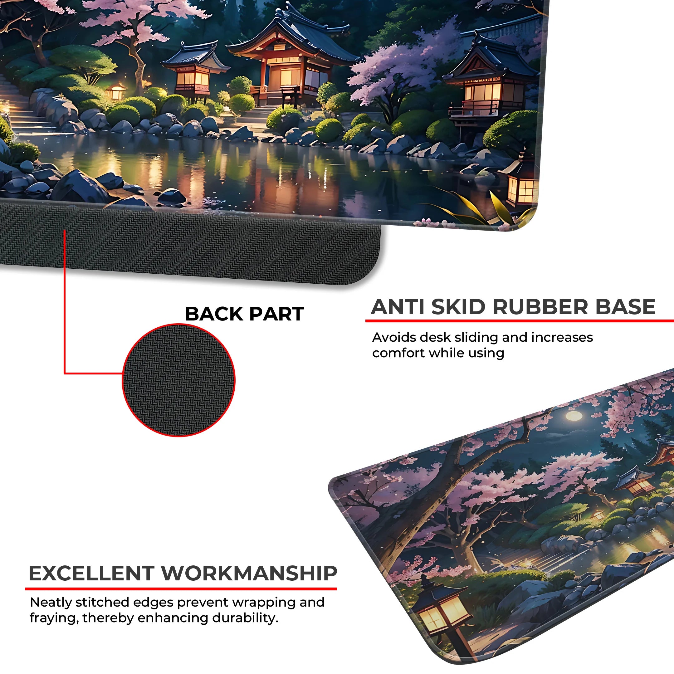 Japanese Sakura Night Scenery Deskmat