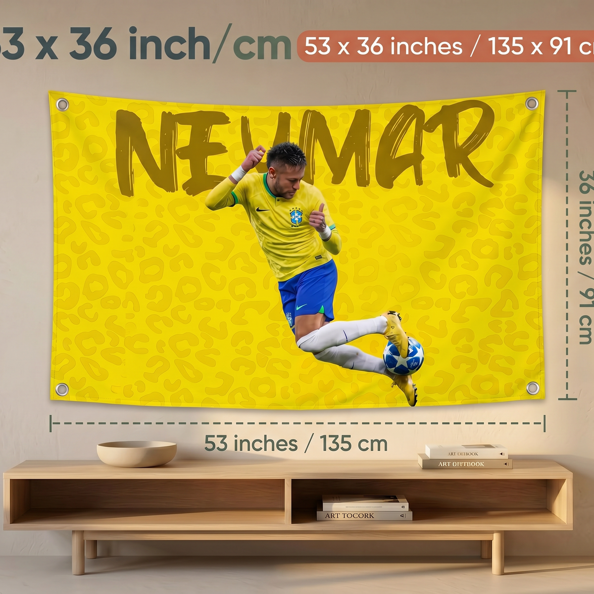 Neymar Brazil Football Wall Tapestry | Premium Polyester Soccer Wall Hanging | Sports Room Decor