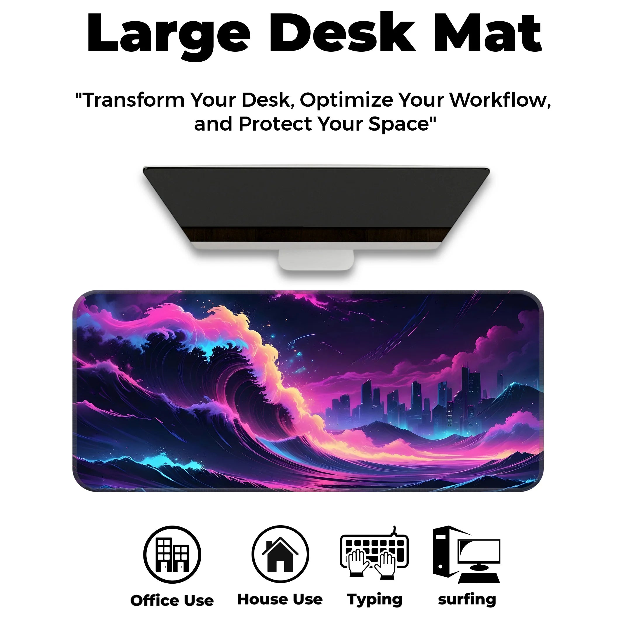 Cyber Wave Mat – Neon Cityscape Gaming Deskmat