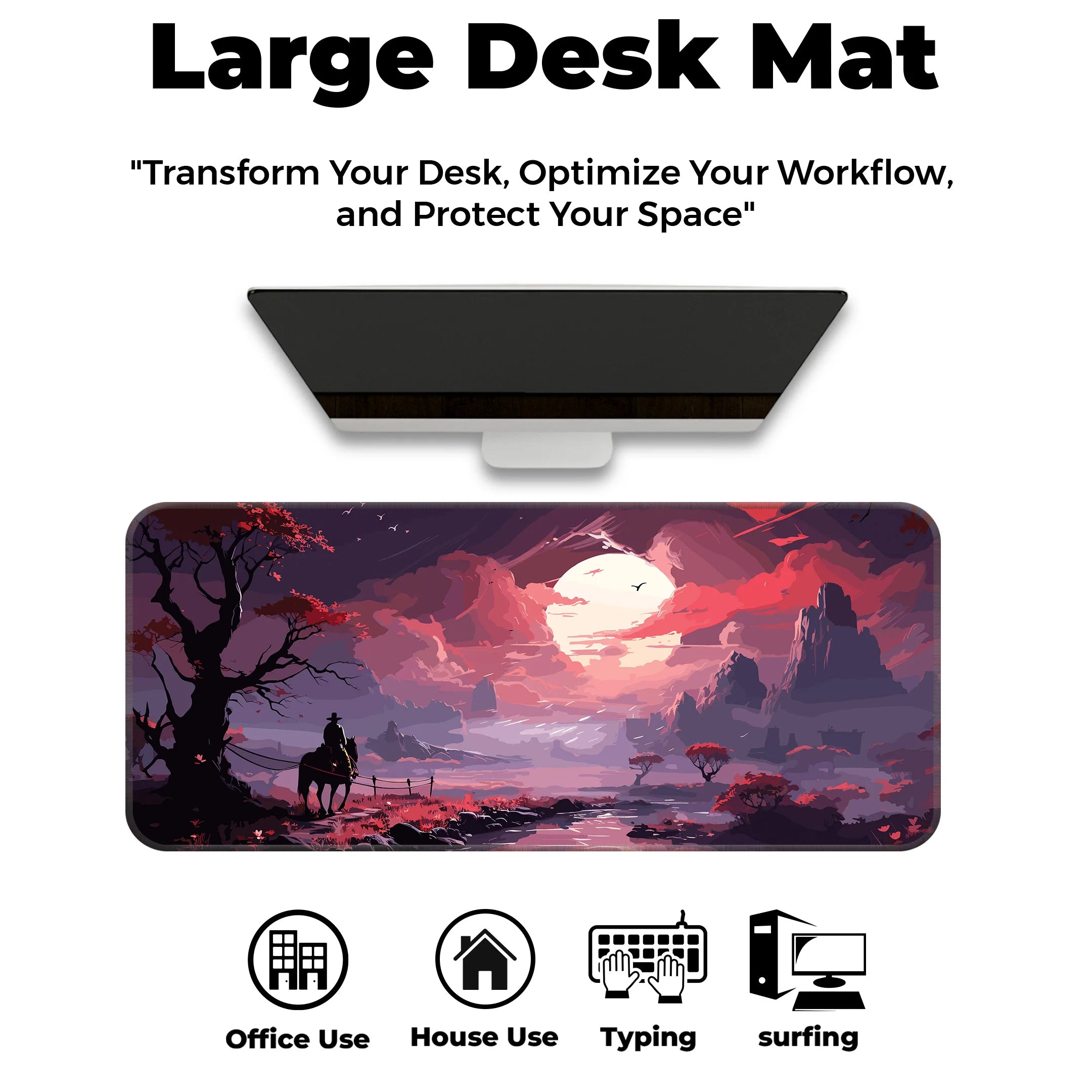 Western Sunset Mat – Cowboy Silhouette Aesthetic Gaming Deskmat