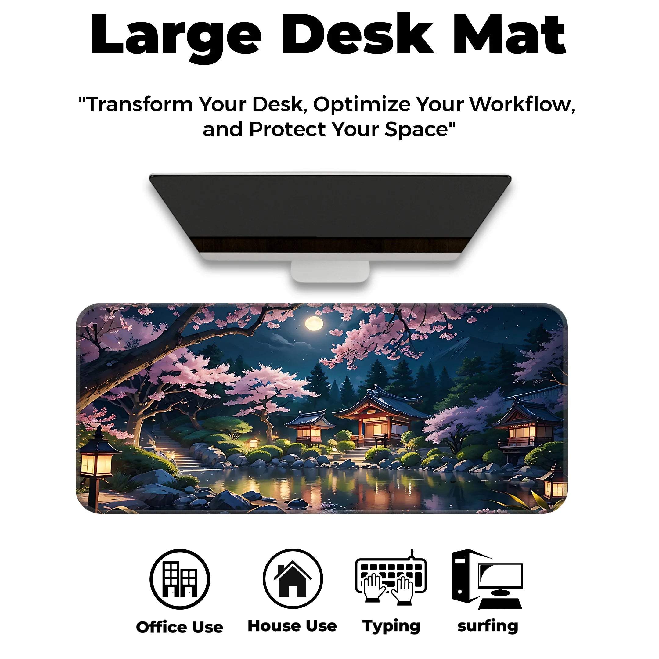 Japanese Sakura Night Scenery Deskmat