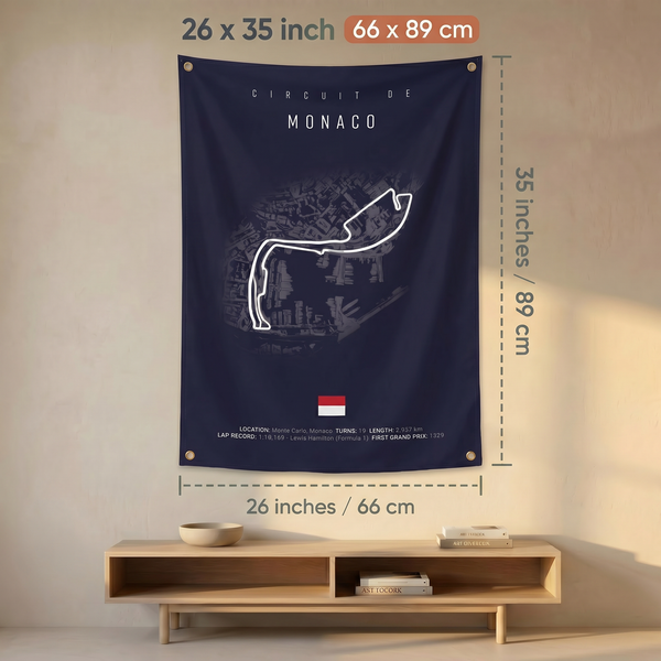 Monaco Grand Prix Circuit Wall Tapestry | Premium Polyester Formula 1 Track Map Wall Hanging | Motorsport Decor
