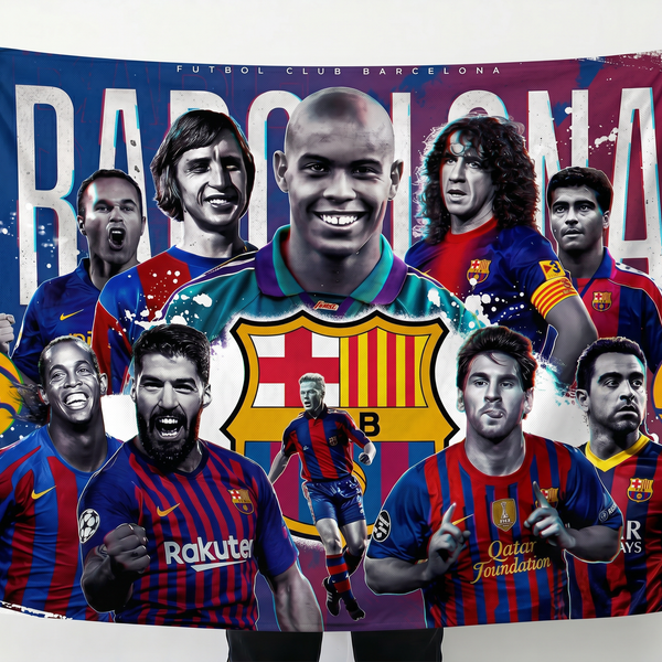 FC Barcelona Legends Wall Tapestry | Premium Polyester Football Wall Hanging | Soccer Fan Room Decor