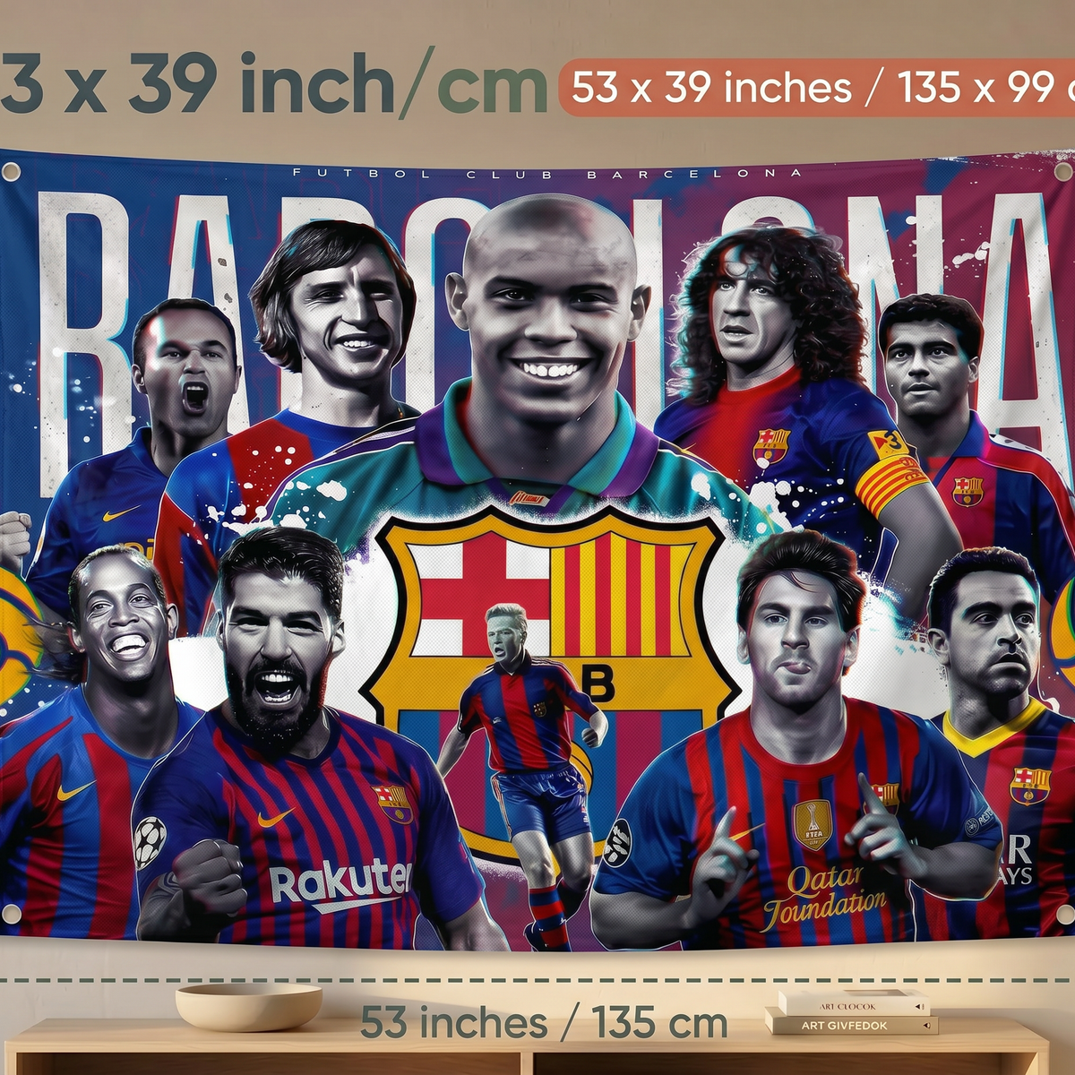 FC Barcelona Legends Wall Tapestry | Premium Polyester Football Wall Hanging | Soccer Fan Room Decor