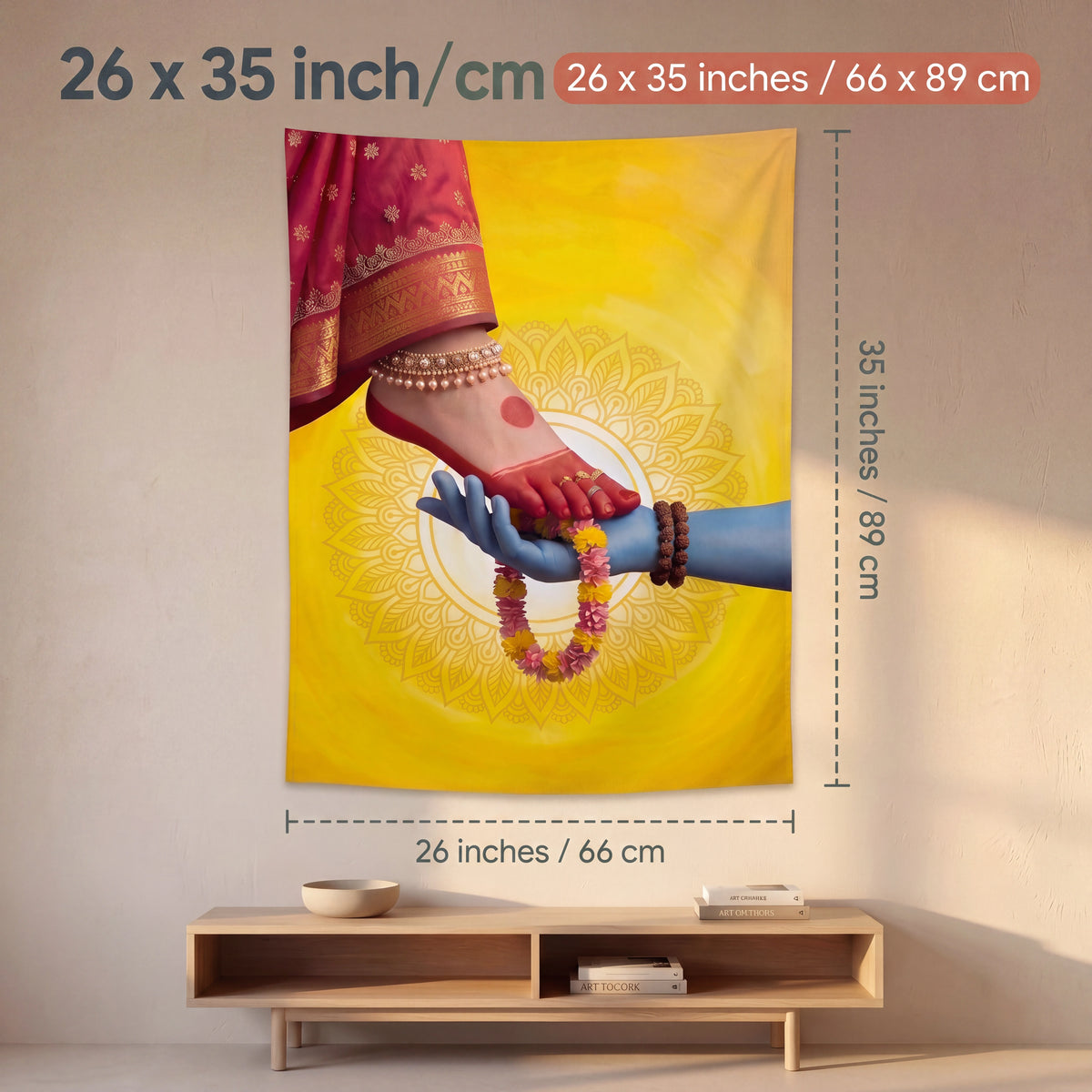 Shiv Shakti Wall Tapestry | Shiva Holding Goddess Parvati's Feet HD Satin Polyester Wall Hanging for Living Room, Bedroom & Temple Decor