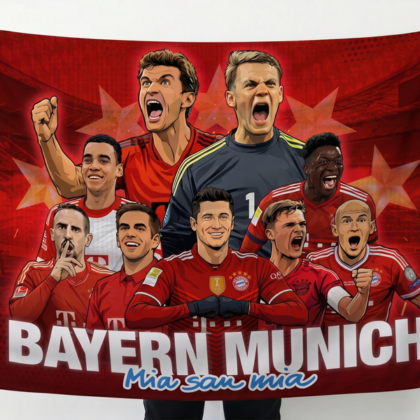 Bayern Munich Legends Wall Tapestry | Premium Polyester Football Wall Hanging | Soccer Fan Room Decor