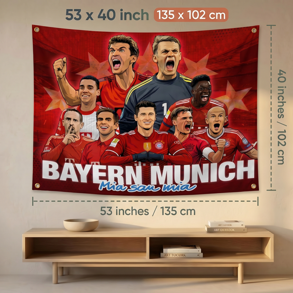 Bayern Munich Legends Wall Tapestry | Premium Polyester Football Wall Hanging | Soccer Fan Room Decor