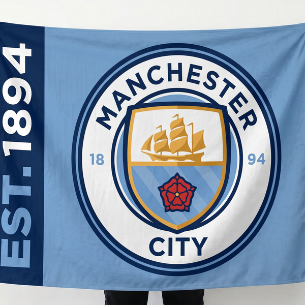Manchester City Crest Wall Tapestry | Premium Polyester Football Wall Hanging | Soccer Fan Room Decor