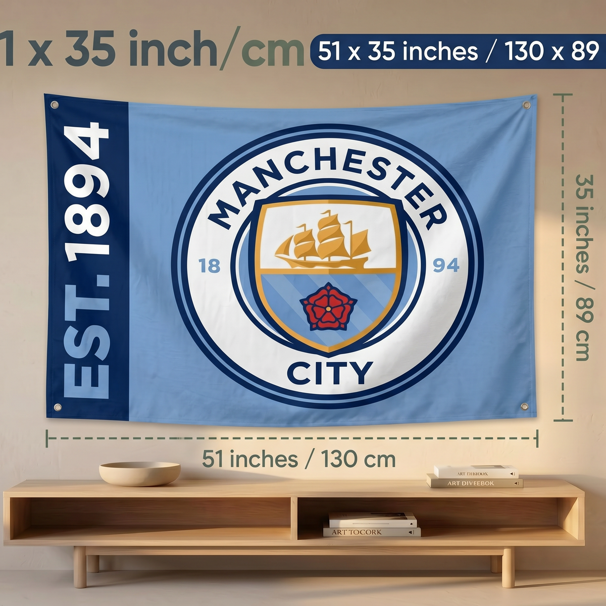 Manchester City Crest Wall Tapestry | Premium Polyester Football Wall Hanging | Soccer Fan Room Decor