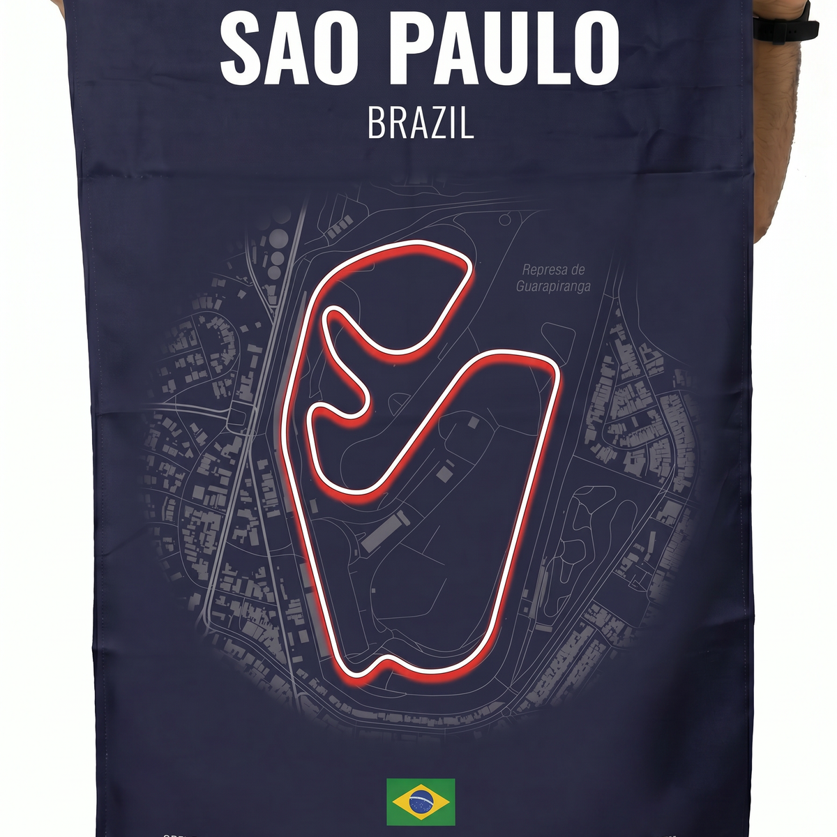 São Paulo Interlagos Circuit Wall Tapestry | Premium Polyester Formula 1 Track Map Wall Hanging | Motorsport Decor