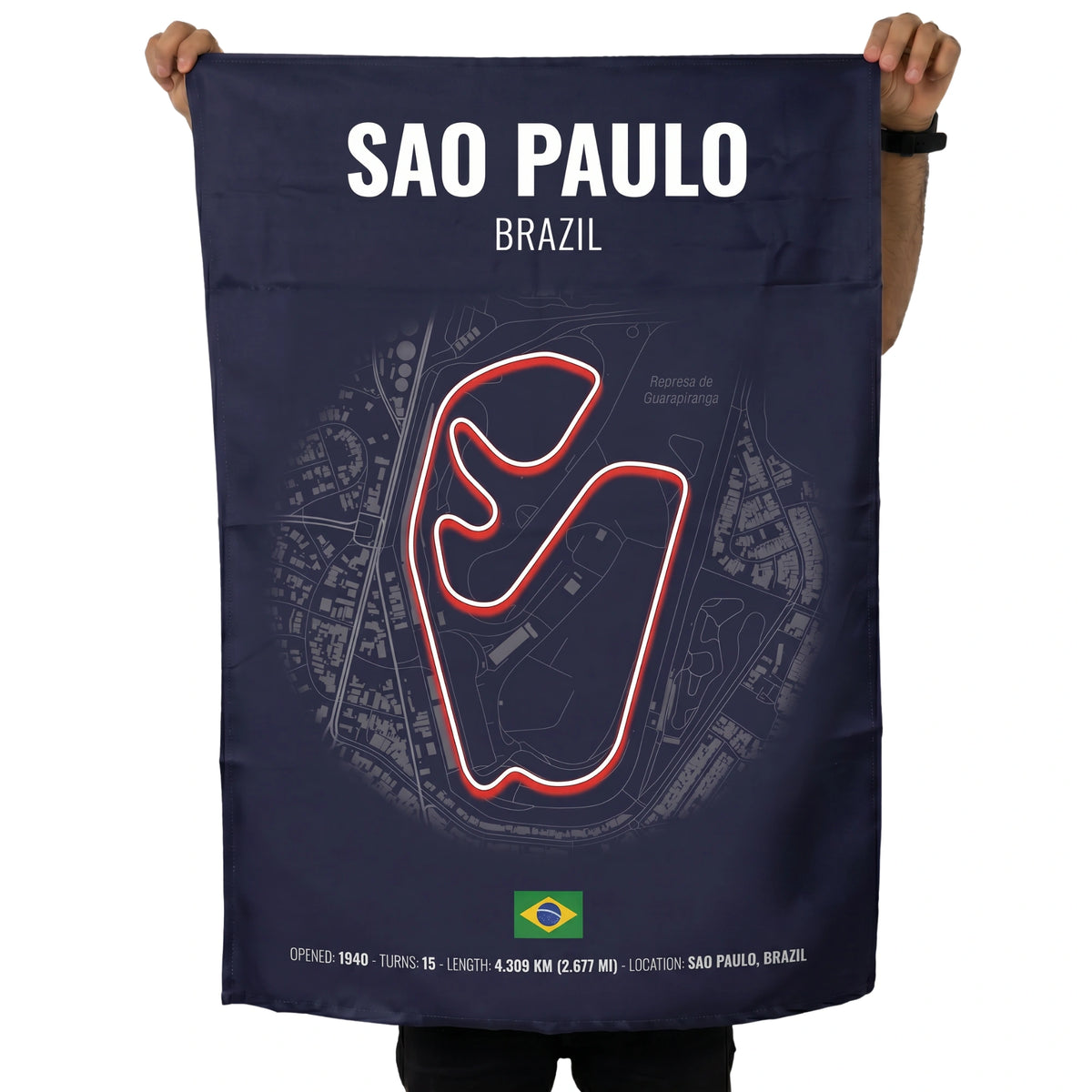 São Paulo Interlagos Circuit Wall Tapestry | Premium Polyester Formula 1 Track Map Wall Hanging | Motorsport Decor