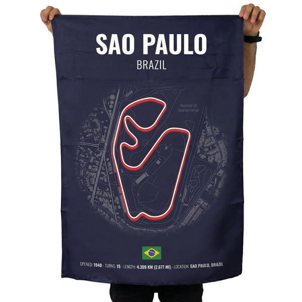 São Paulo Interlagos Circuit Wall Tapestry | Premium Polyester Formula 1 Track Map Wall Hanging | Motorsport Decor