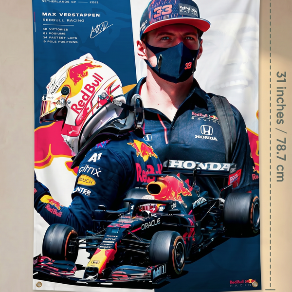 Max Verstappen Formula 1 Wall Tapestry | Red Bull Racing F1 Driver Poster | Premium Polyester Motorsport Wall Hanging