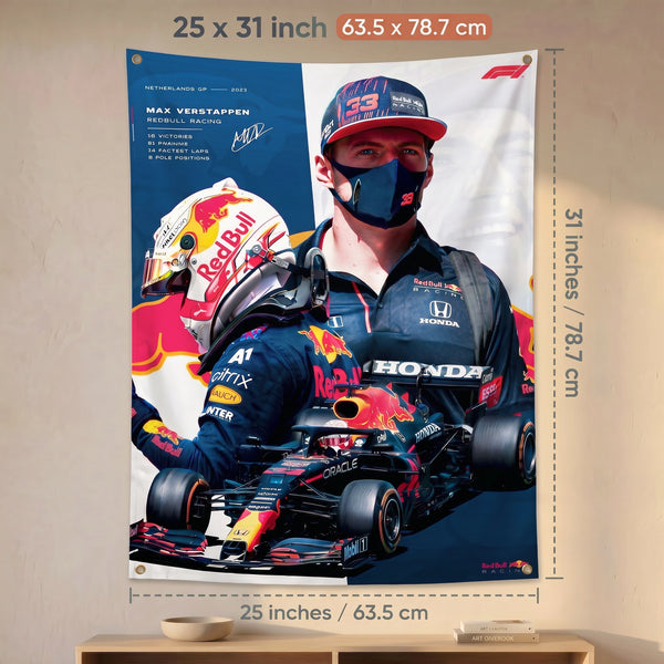 Max Verstappen Formula 1 Wall Tapestry | Red Bull Racing F1 Driver Poster | Premium Polyester Motorsport Wall Hanging