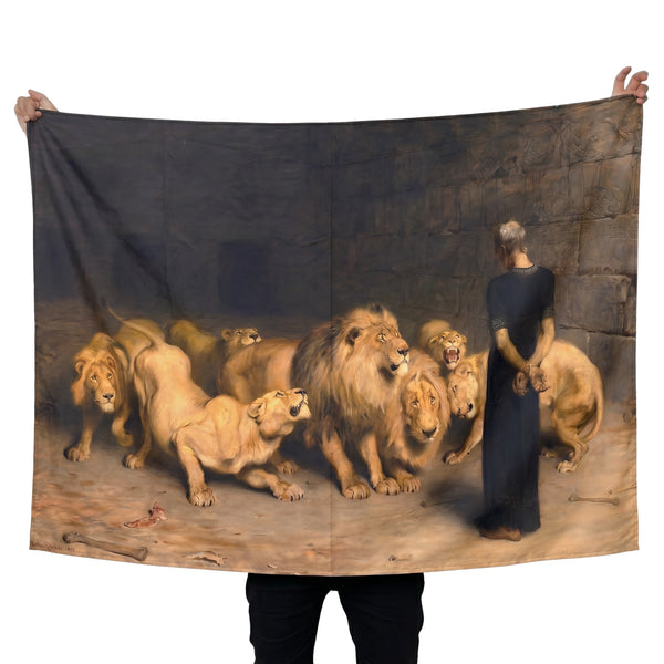 Daniel in the Lions' Den Wall Tapestry | Premium Polyester Biblical Wall Hanging | Christian Home Decor