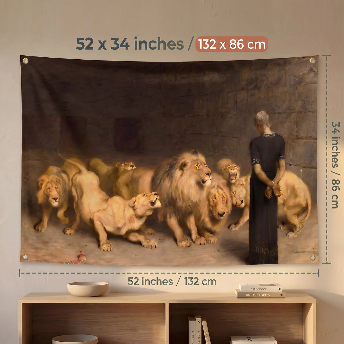 Daniel in the Lions' Den Wall Tapestry | Premium Polyester Biblical Wall Hanging | Christian Home Decor