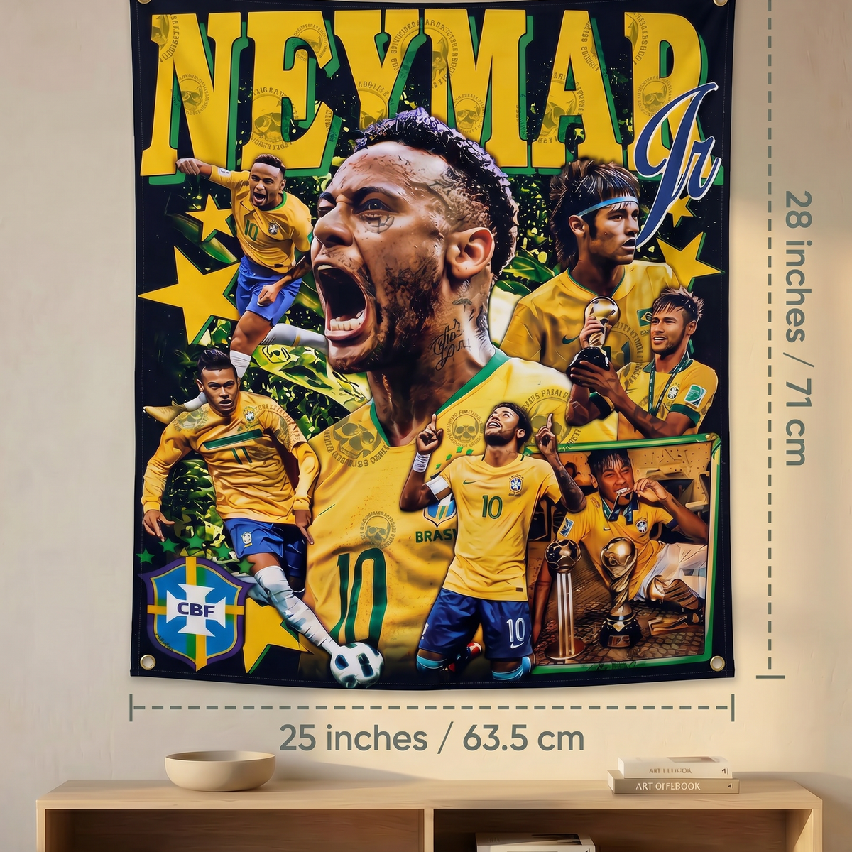 Neymar Jr Brazil Football Wall Tapestry | Brazil Soccer Legend Poster | Premium Polyester Sports Wall Hanging