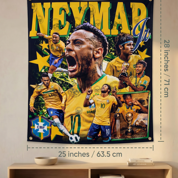 Neymar Jr Brazil Football Wall Tapestry | Brazil Soccer Legend Poster | Premium Polyester Sports Wall Hanging