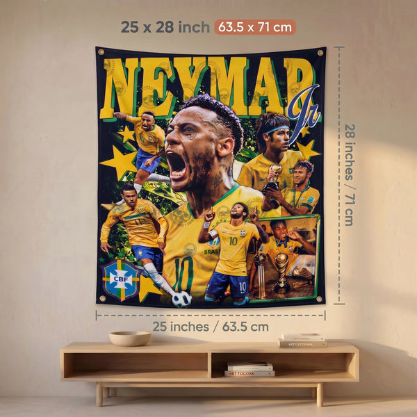 Neymar Jr Brazil Football Wall Tapestry | Brazil Soccer Legend Poster | Premium Polyester Sports Wall Hanging