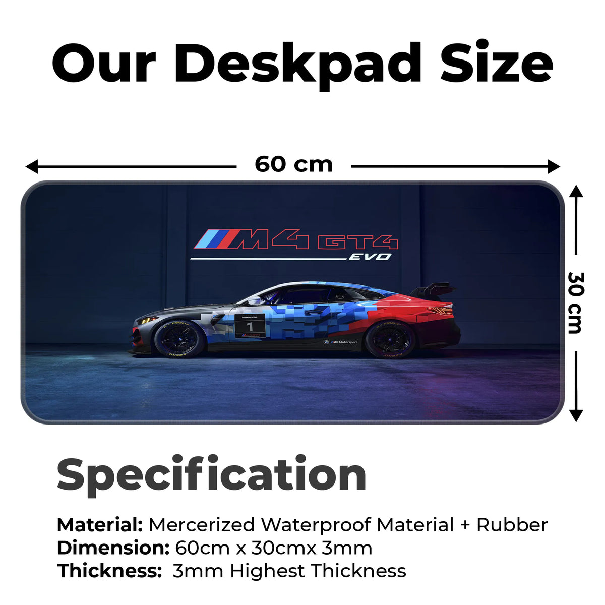 BMW M4 GT4 EVO Racing Side View Deskmat