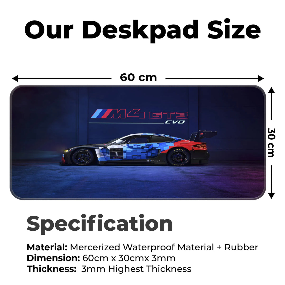 BMW M4 GT3 EVO Racing Side View Deskmat