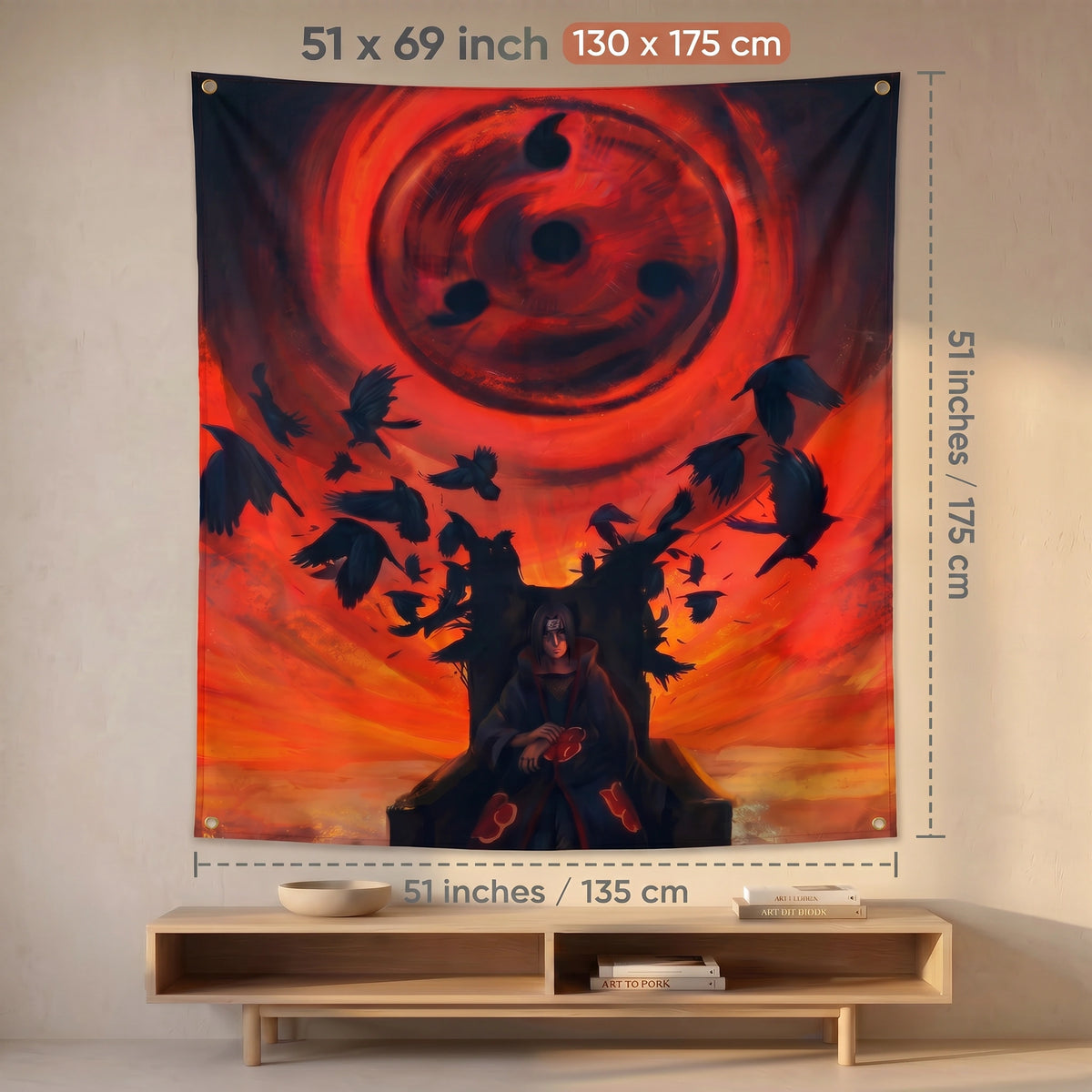 Itachi Uchiha Akatsuki Wall Tapestry | Sharingan Anime Wall Art | Premium Polyester Wall Hanging