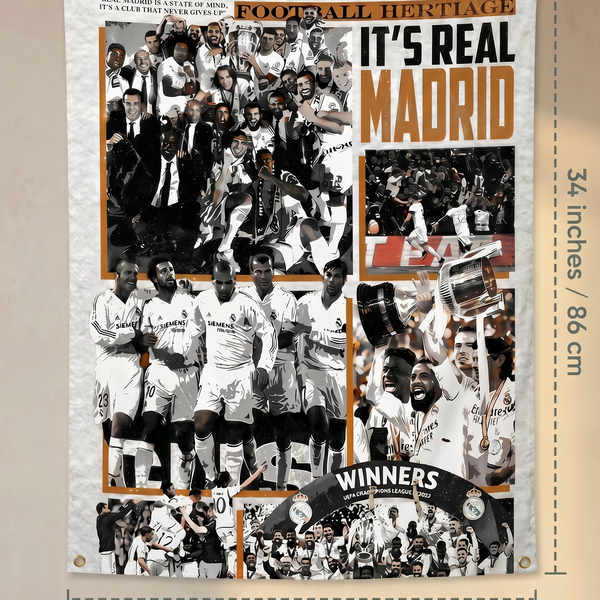 Real Madrid Wall Tapestry | Football Heritage Champions Poster | Premium Polyester Wall Hanging