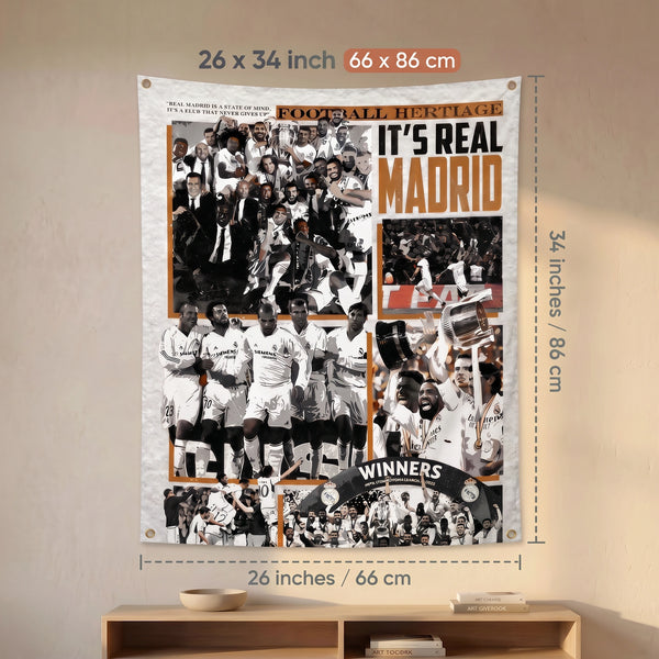 Real Madrid Wall Tapestry | Football Heritage Champions Poster | Premium Polyester Wall Hanging