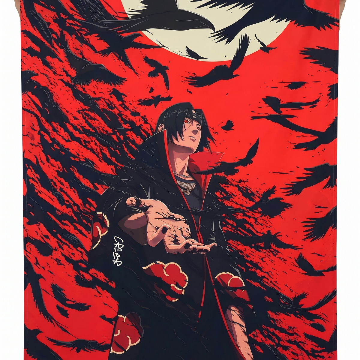 Itachi Uchiha Anime Wall Tapestry | Akatsuki Crow Artwork | Premium Polyester Wall Hanging