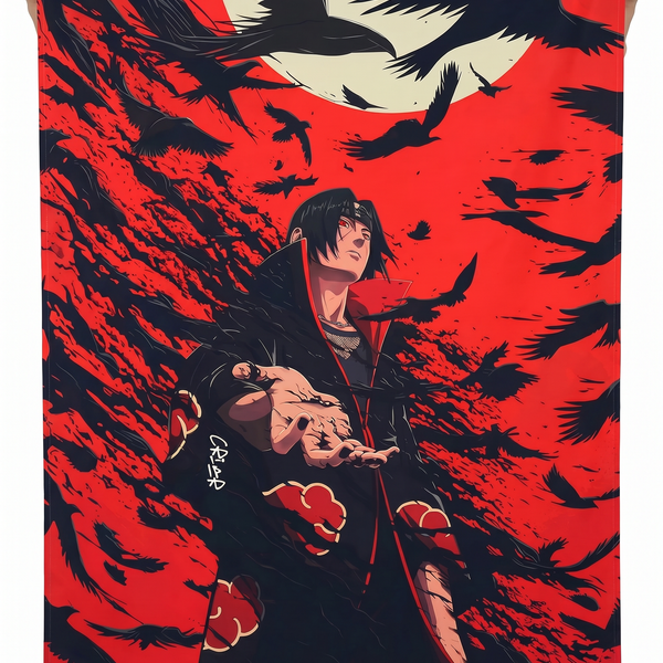 Itachi Uchiha Anime Wall Tapestry | Akatsuki Crow Artwork | Premium Polyester Wall Hanging