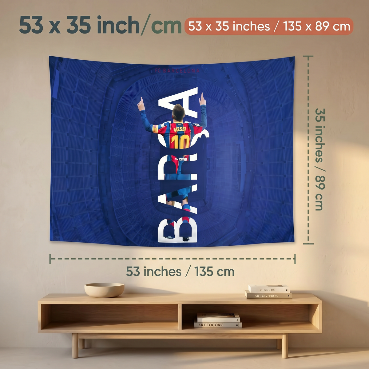 Lionel Messi Barcelona Wall Tapestry | Premium Polyester Football Wall Hanging | Soccer Room Decor