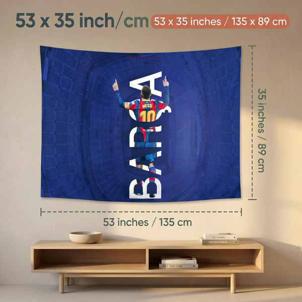 Lionel Messi Barcelona Wall Tapestry | Premium Polyester Football Wall Hanging | Soccer Room Decor